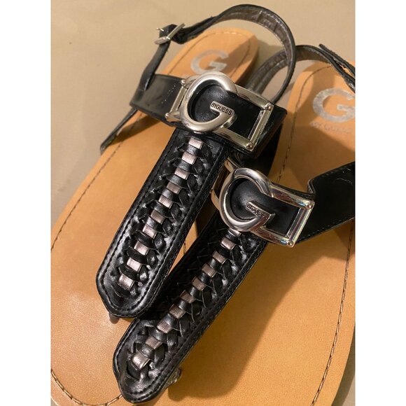 G by Guess Womens Sandals Size 9M Black Leather with Silver Buckle Decor Casual - Picture 4 of 11